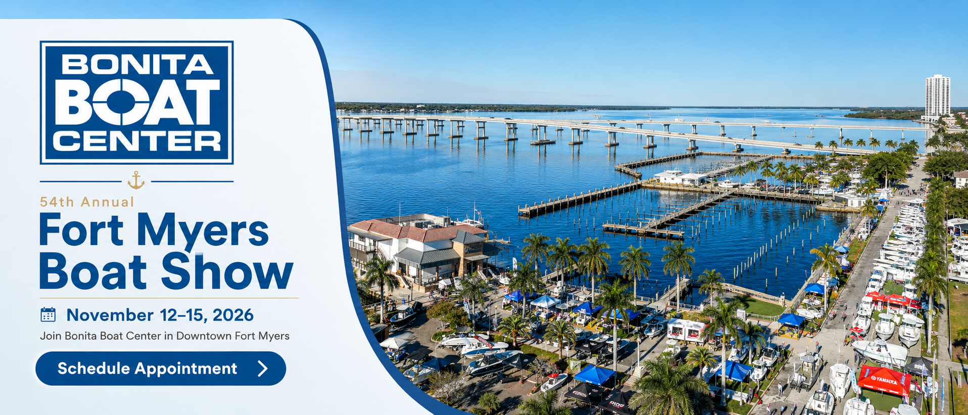 Bonita Boat Center at the Fort Myers Boat Show — November 12–15, Downtown Fort Myers Historic River District. Schedule an appointment for exclusive show pricing on Regulator, Sea Hunt, and Jeanneau powerboats.